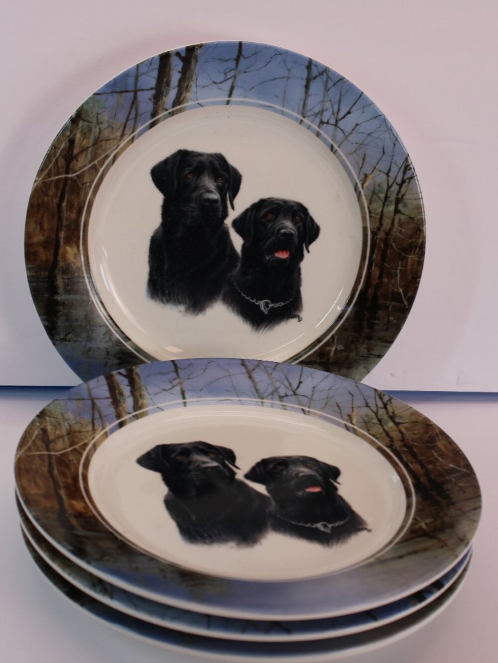 Faithful Friends-Black Lab Portrait Jim Killen Wild Wings 8" Salad Plates x4 LNC